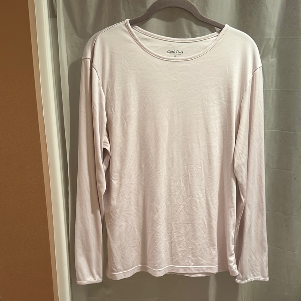 Cuddl Duds White Long Sleeve Tee Crew Neck